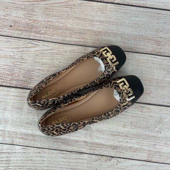 Aldo Dwendadan Womens Sz 7B Ballet Flats Cap Toe Cheetah Black - Picture 8 of 11